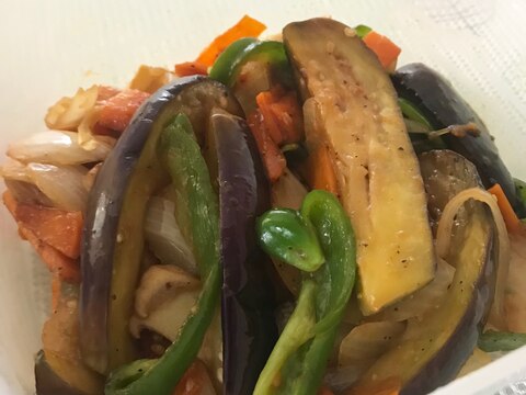 茄子とピーマンのBBQカレー炒め